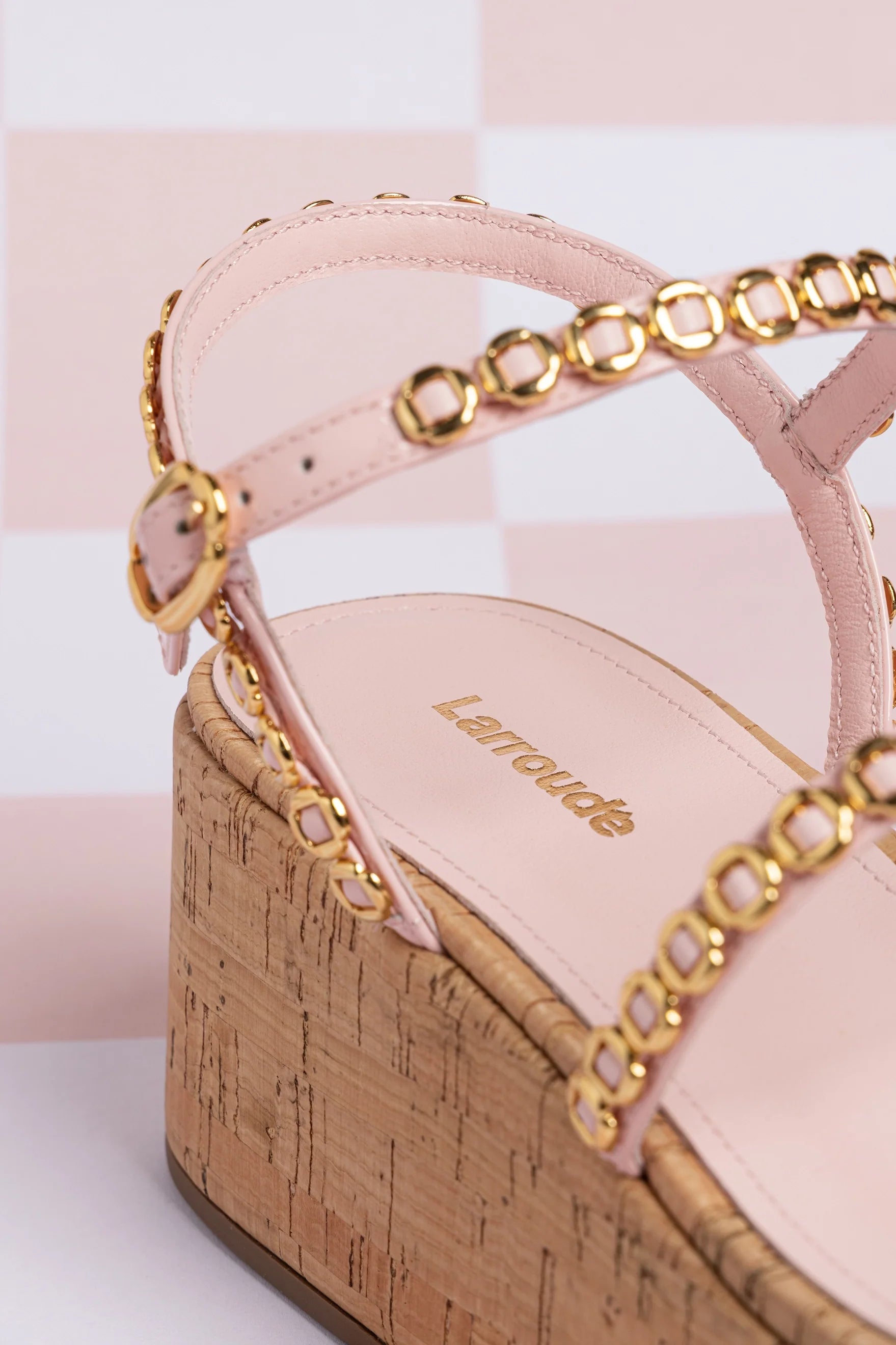 Larroude Gio Milanina Flatform In Tulip Patent Leather And Natural Cork