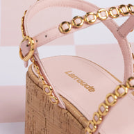 Larroude Gio Milanina Flatform In Tulip Patent Leather And Natural Cork