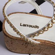 Larroude Gio Milanina Flatform In White Patent Leather And Natural Cork