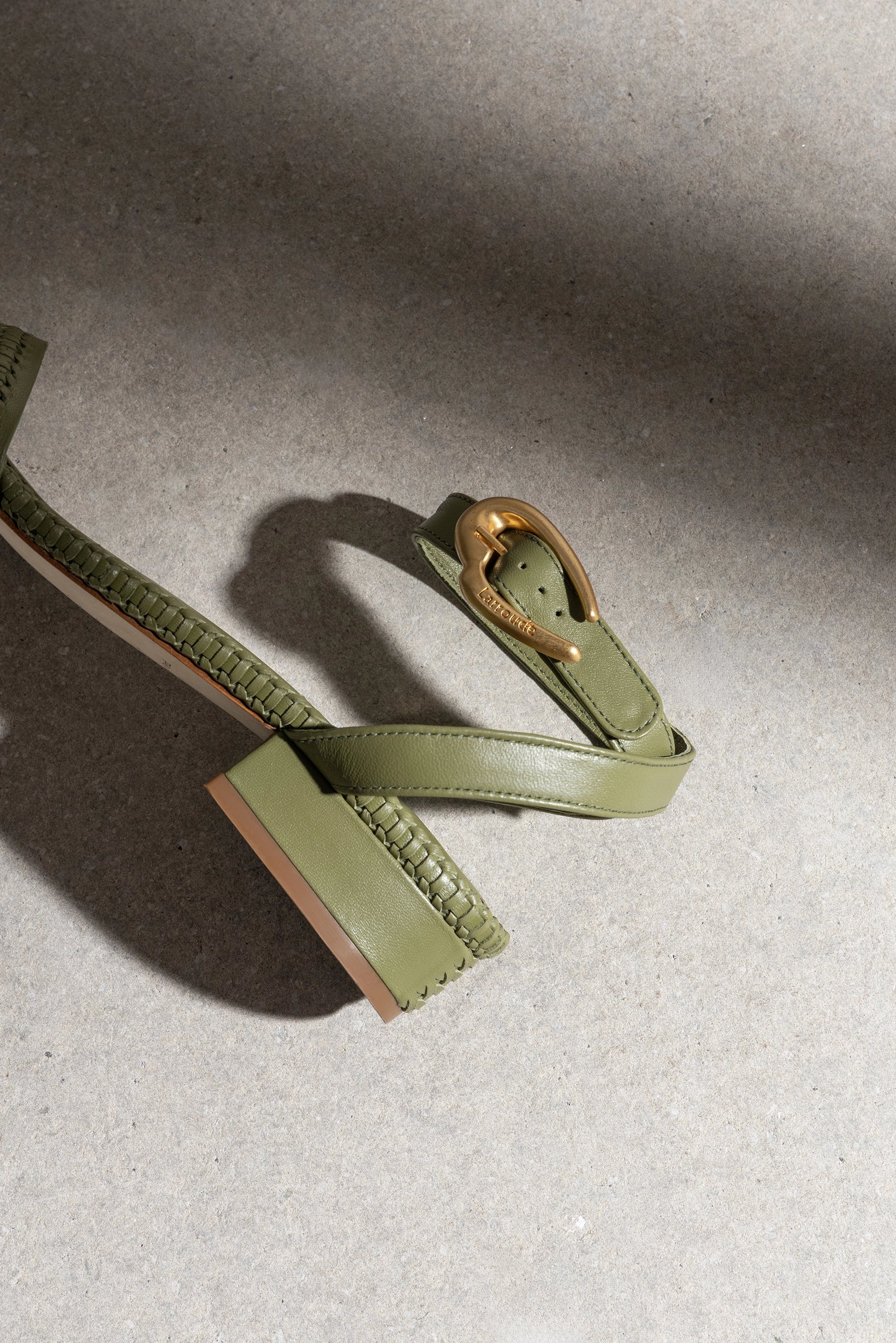 Larroude Verona Flat Sandal In Seaweed Leather