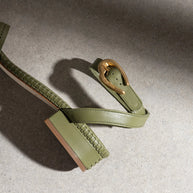 Larroude Verona Flat Sandal In Seaweed Leather