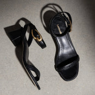 Larroude Verona Block Sandal In Black Leather