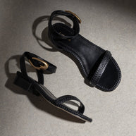 Larroude Verona Flat Sandal In Black Leather
