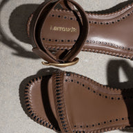 Larroude Verona Flat Sandal In Burnt Umber Leather