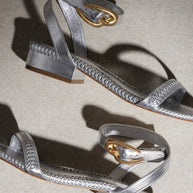 Larroude Verona Flat Sandal In Silver Metallic Leather