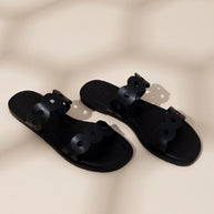 Larroude Florence Flat Mule In Black Leather