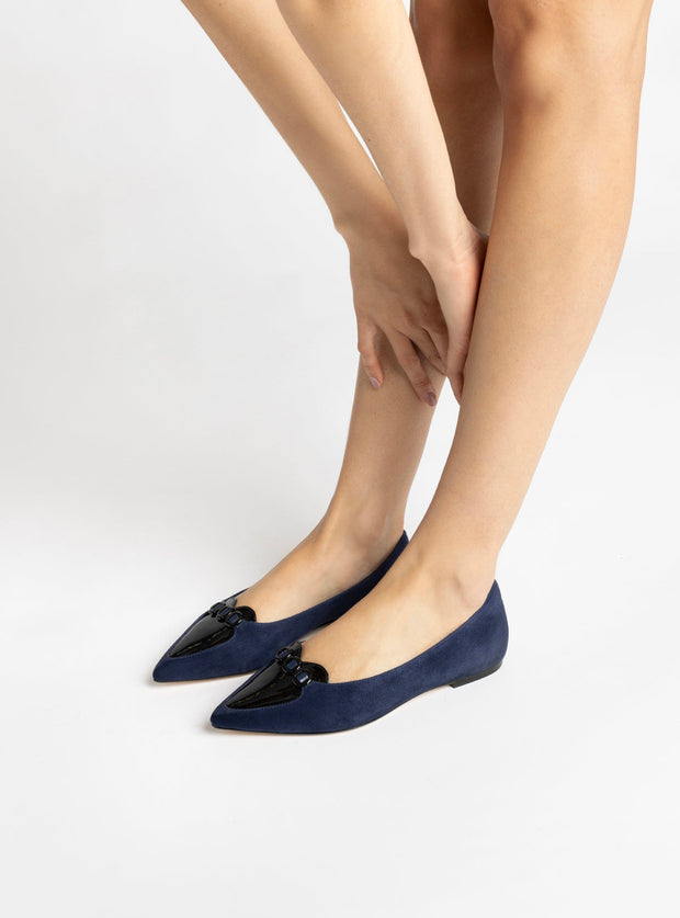 Larroude Audrey Flat In Navy Suede