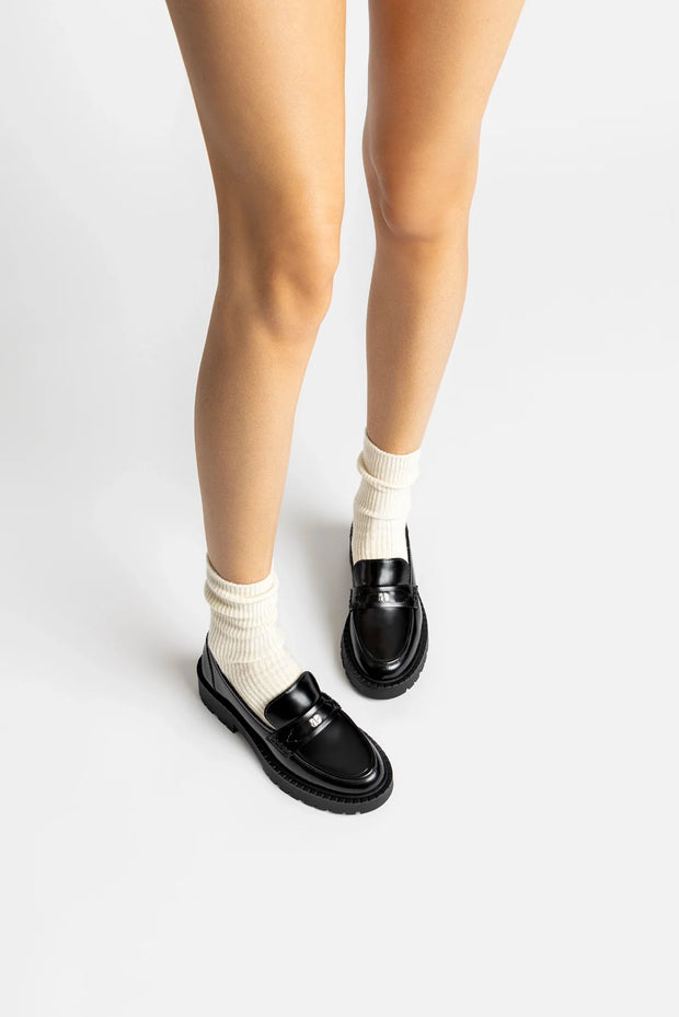 Larroude Suki Lugsole Loafer In Black Box Leather
