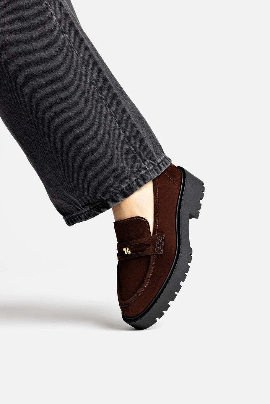 Larroude Suki Lugsole Loafer In Brown Suede
