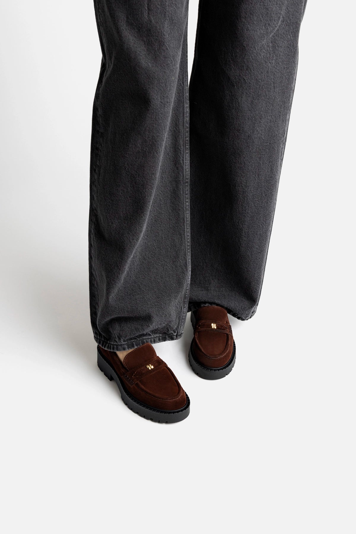 Larroude Suki Lugsole Loafer In Brown Suede