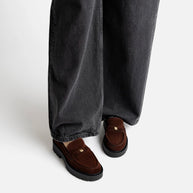 Larroude Suki Lugsole Loafer In Brown Suede