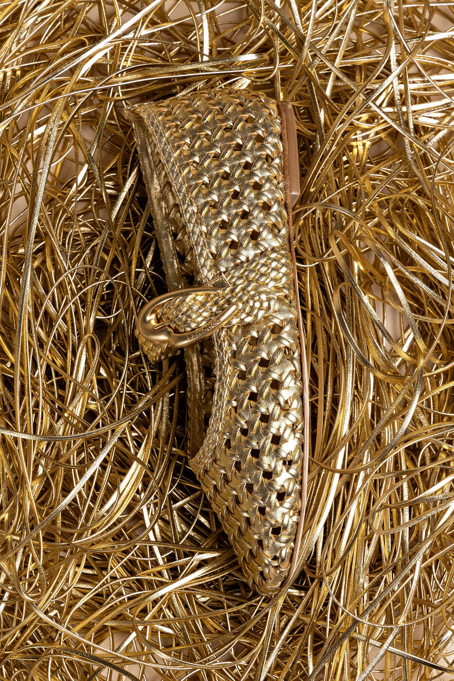 Larroude Verona New Macrame In Gold Metallic Leather