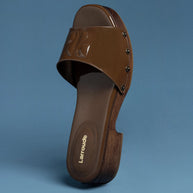 Larroude Zuzi Mule In Burnt Umber Patent Leather