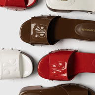 Larroude Zuzi Mule In Burnt Umber Patent Leather