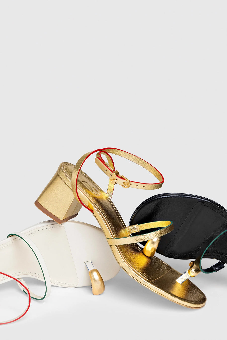 Larroude Biarritz Block In Gold Metallic Leather