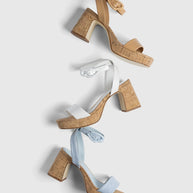 Larroude Dolly Verona Low Sandal In Maya Denim And Natural Cork