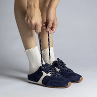 Larroude Stella Mule In Navy Suede And Ivory Leather