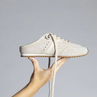 Larroude Stella Mule In Mushroom Grey Suede And Ivory Leather