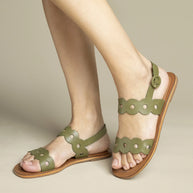 Larroude Florence Flat Sandal In Seaweed Leather
