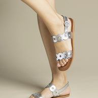 Larroude Florence Flat Sandal In Silver Metallic Leather