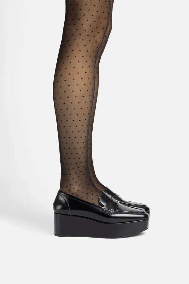 Larroude Suki Flatform Loafer In Black Box Leather