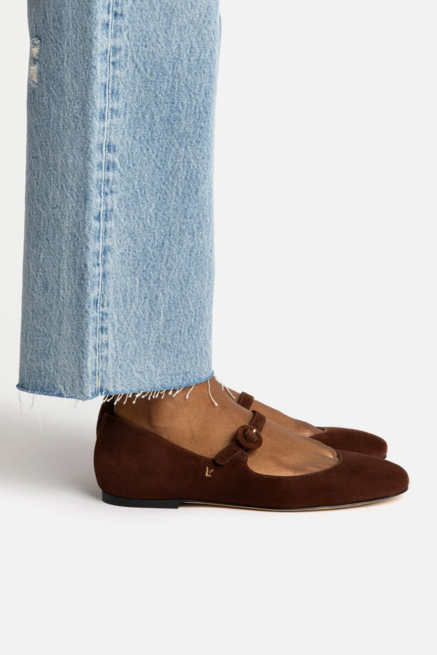 Larroude Blair Ballet Flat In Brown Suede
