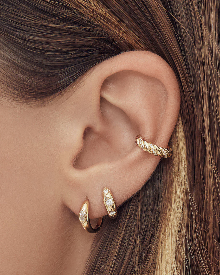 Zoe Lev Diamond Domed Starburst Huggie Earrings