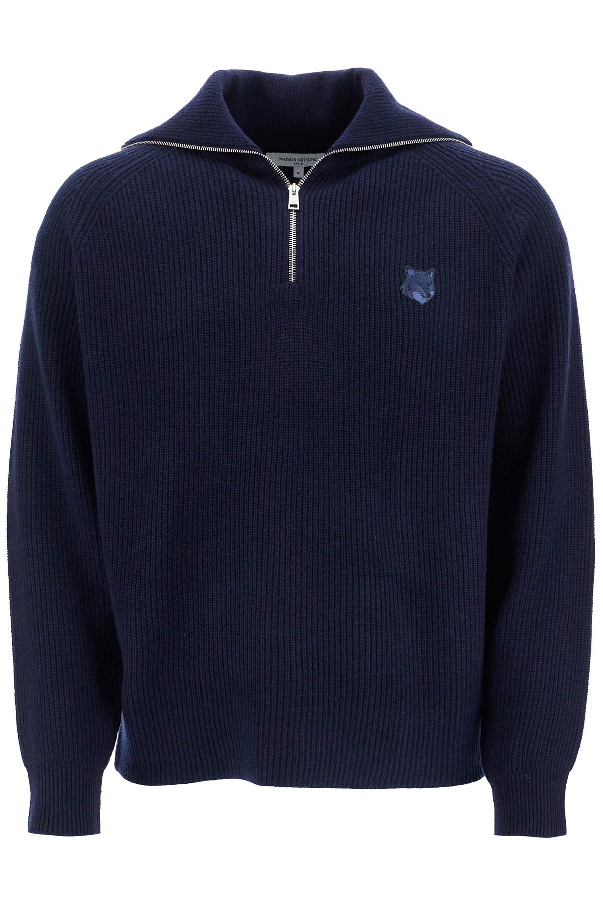 Maison Kitsune Ink Blue Wool Sweater With Fox Head Patch