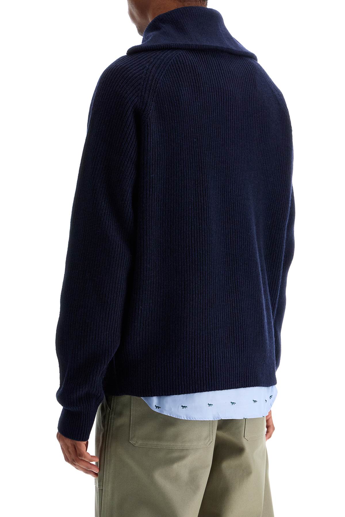 Maison Kitsune Ink Blue Wool Sweater With Fox Head Patch