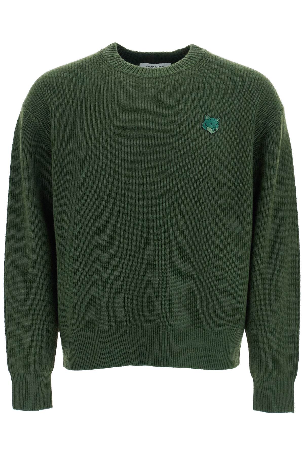 Maison Kitsune Ranger Green Wool And Viscose Sweater With Fox Patch