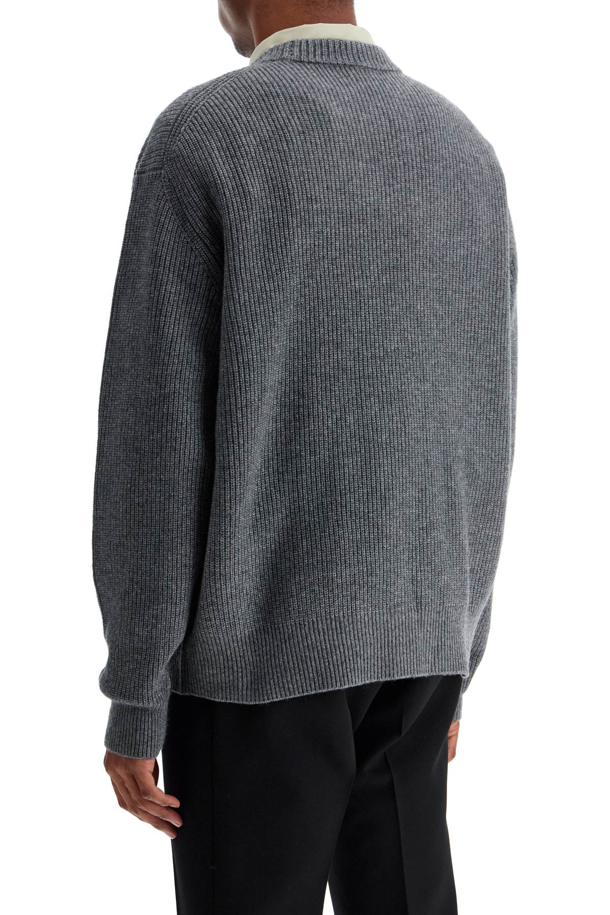 Maison Kitsune Grey Mélange Wool Sweater With Embroidered Fox Logo