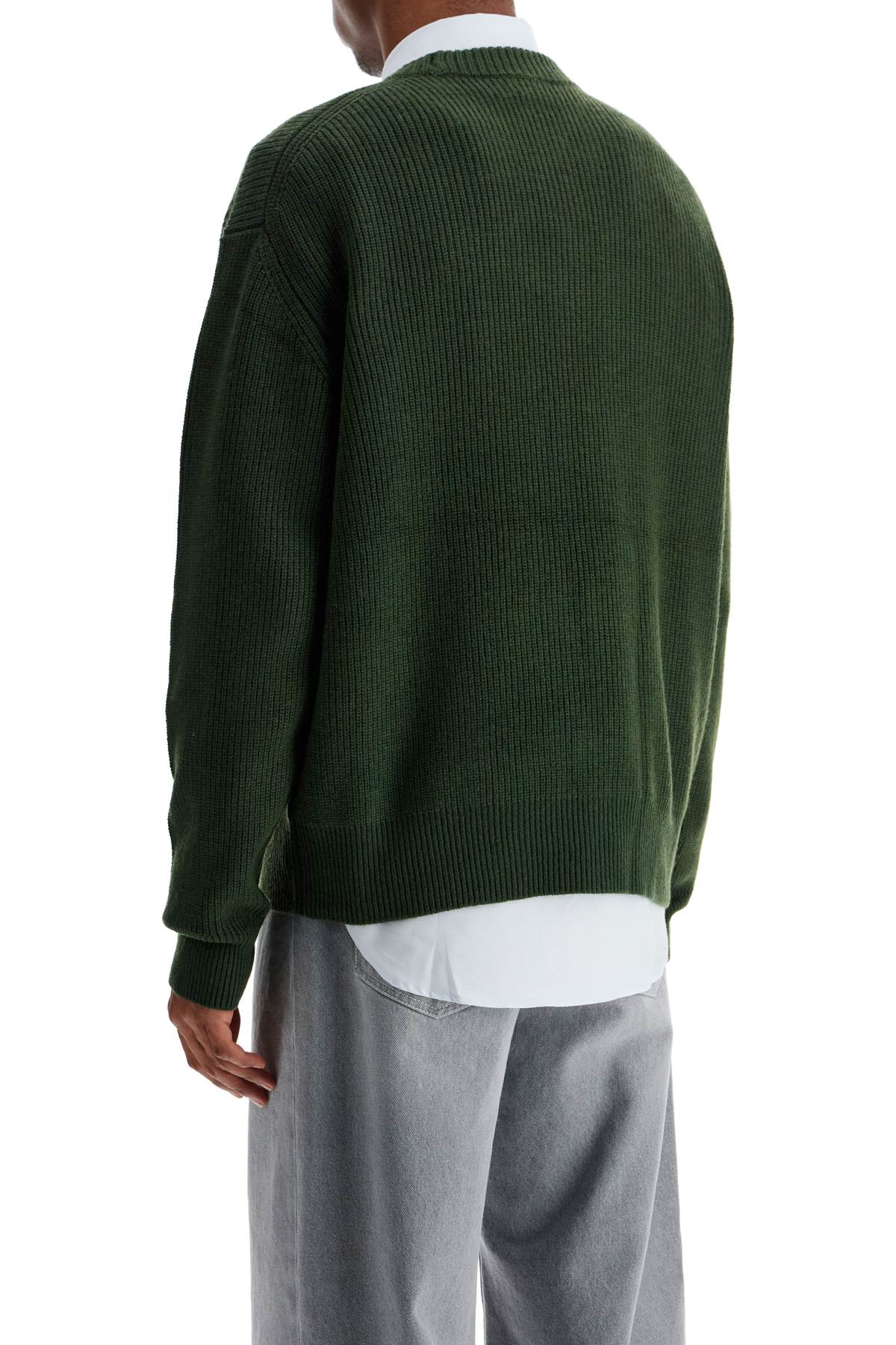 Maison Kitsune Ranger Green Wool And Viscose Sweater With Fox Patch