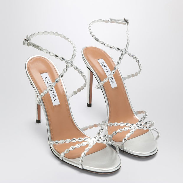 Aquazzura Love Struck Silver Sandals With Crystals