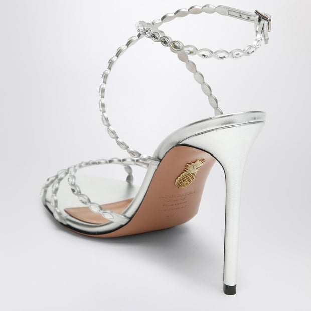 Aquazzura Love Struck Silver Sandals With Crystals