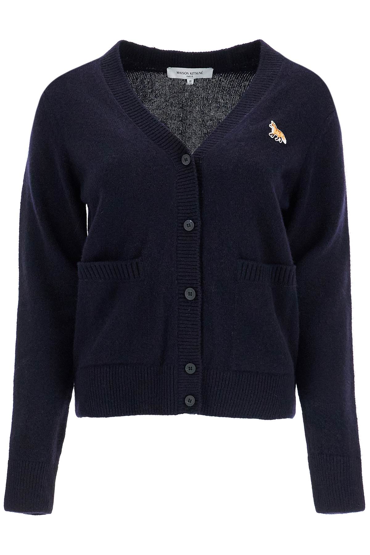 Maison Kitsune Oversized Blue Cardigan 100% Wool With Fox Patch