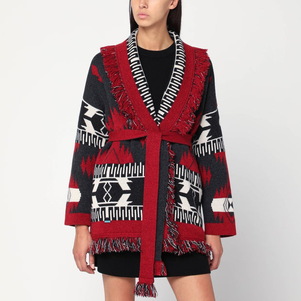 Alanui Cardigan Icon Jacquard Ruby/carbone