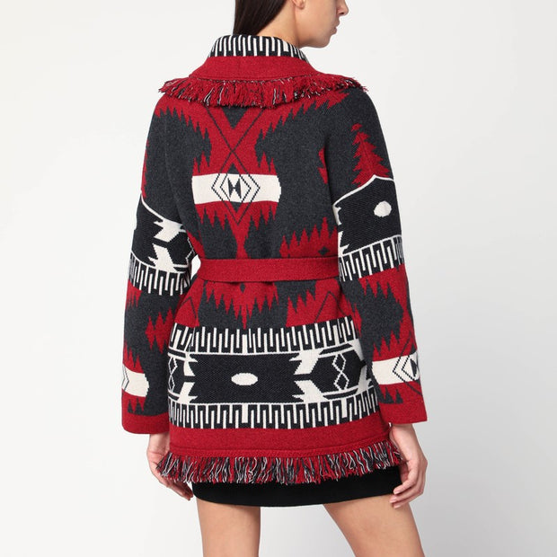 Alanui Cardigan Icon Jacquard Ruby/carbone