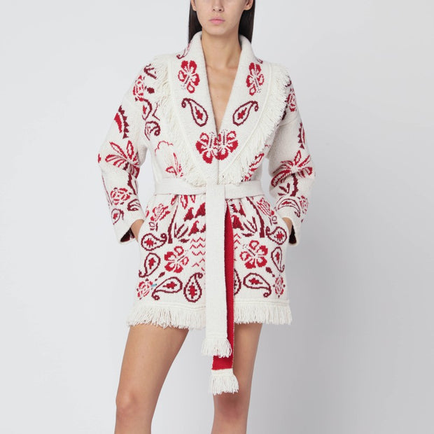 Alanui Chalk White/ruby Glimpse Of Eden Cardigan