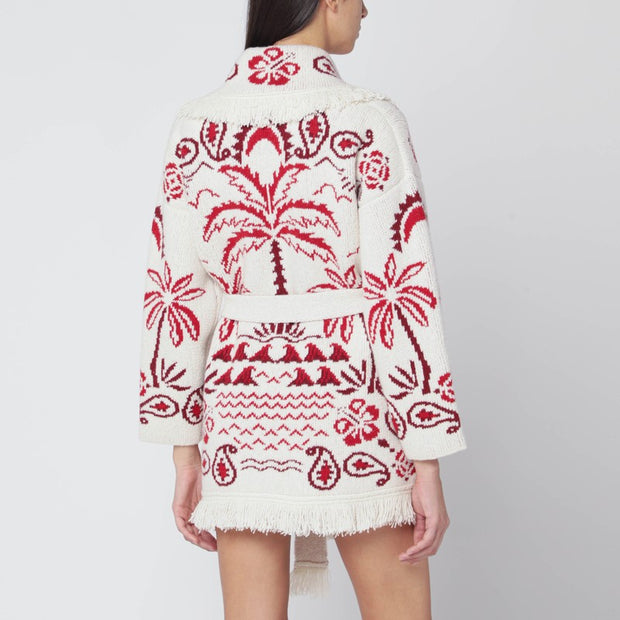Alanui Chalk White/ruby Glimpse Of Eden Cardigan