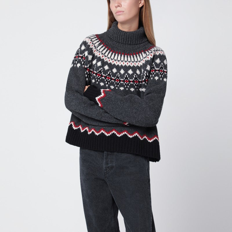 Alanui Grey Fair Isle Patterned Turtleneck Jumper