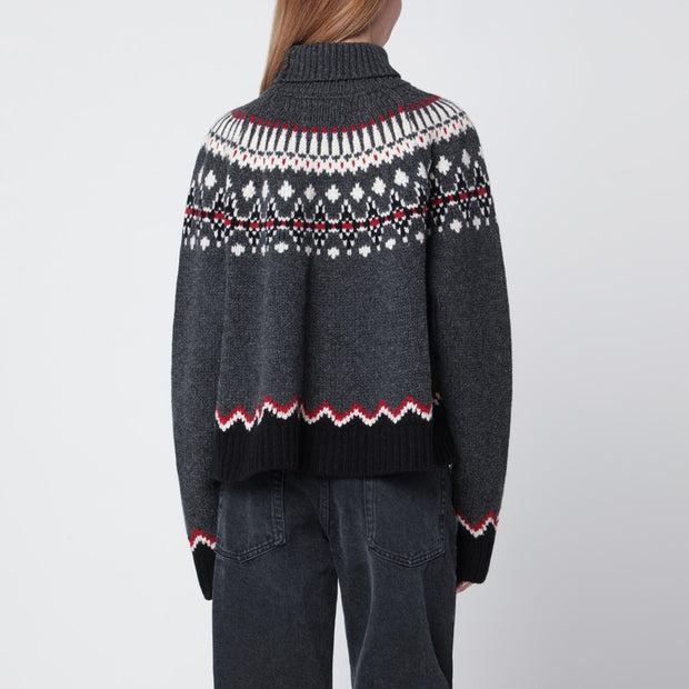Alanui Grey Fair Isle Patterned Turtleneck Jumper