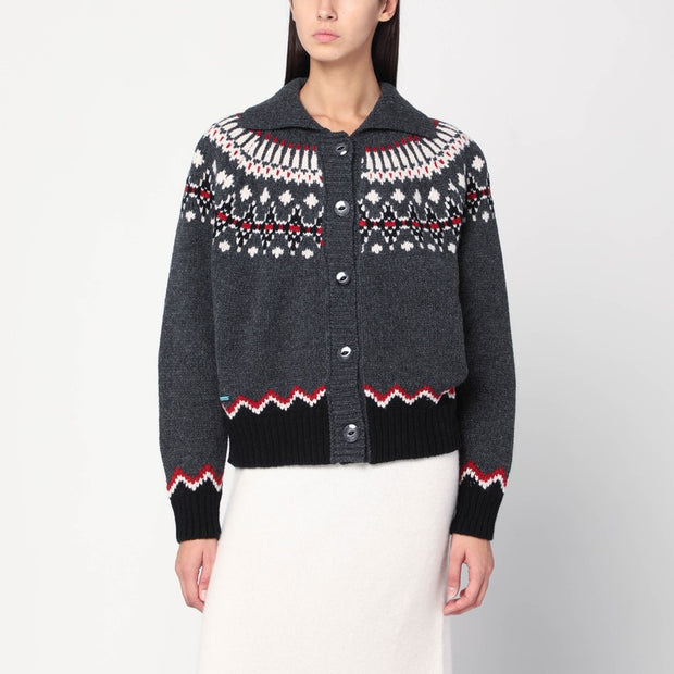 Alanui Grey Fair Isle Patterned Cardigan