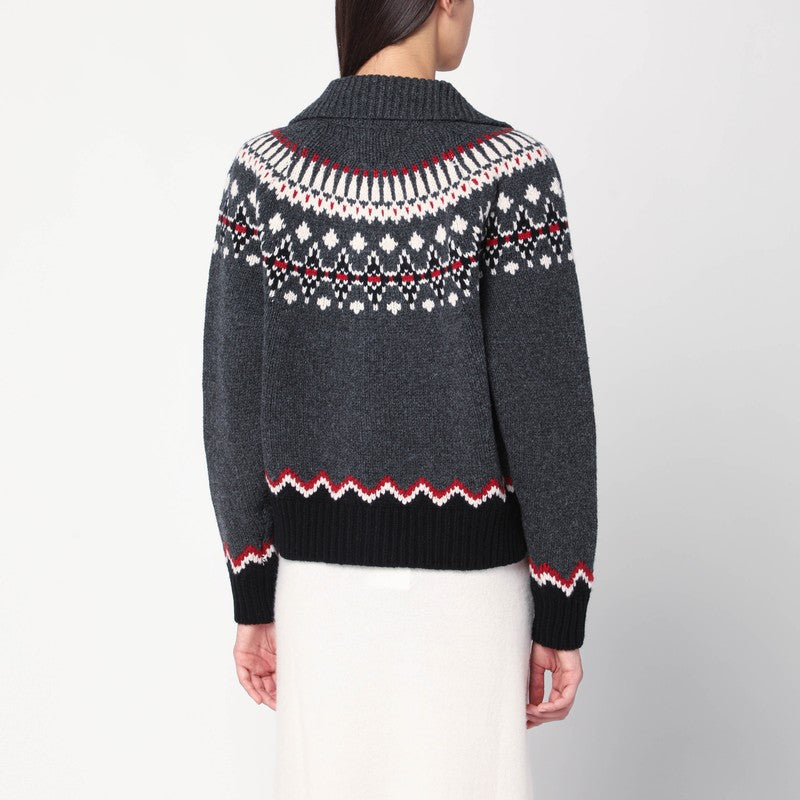 Alanui Grey Fair Isle Patterned Cardigan