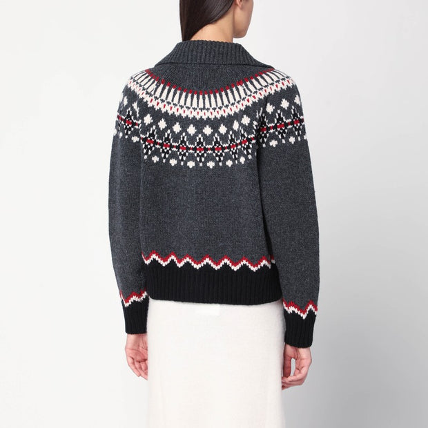 Alanui Grey Fair Isle Patterned Cardigan
