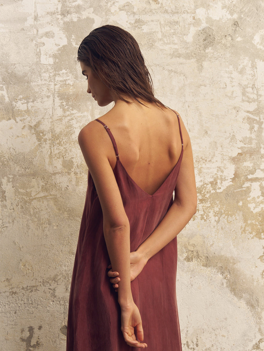 The Handloom Lucid Flow Maxi Dress - Burgundy
