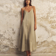 The Handloom Lucid Flow Maxi Dress - Khaki Green