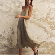 The Handloom Lucid Flow Maxi Dress - Khaki Green