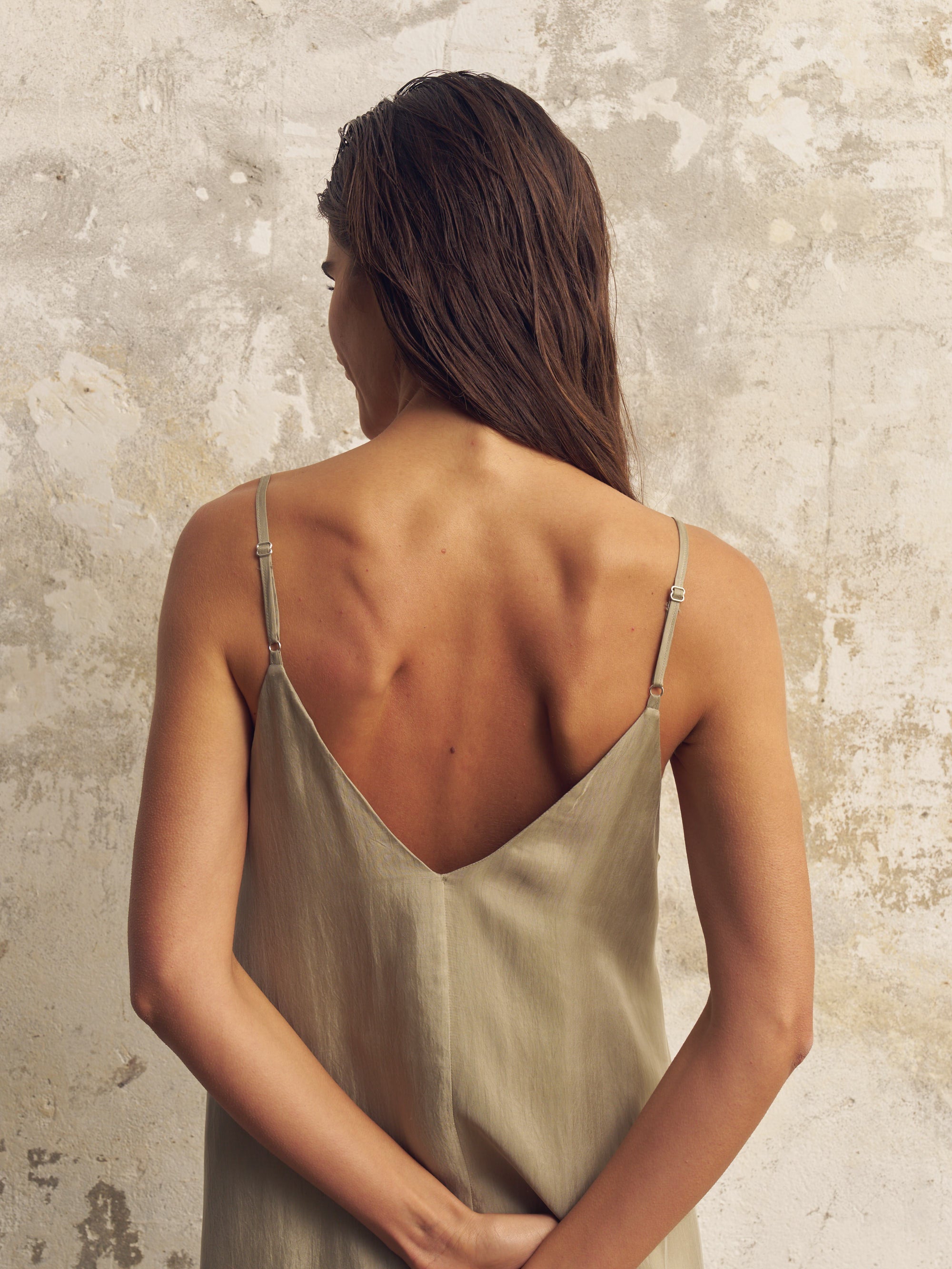 The Handloom Lucid Flow Maxi Dress - Khaki Green