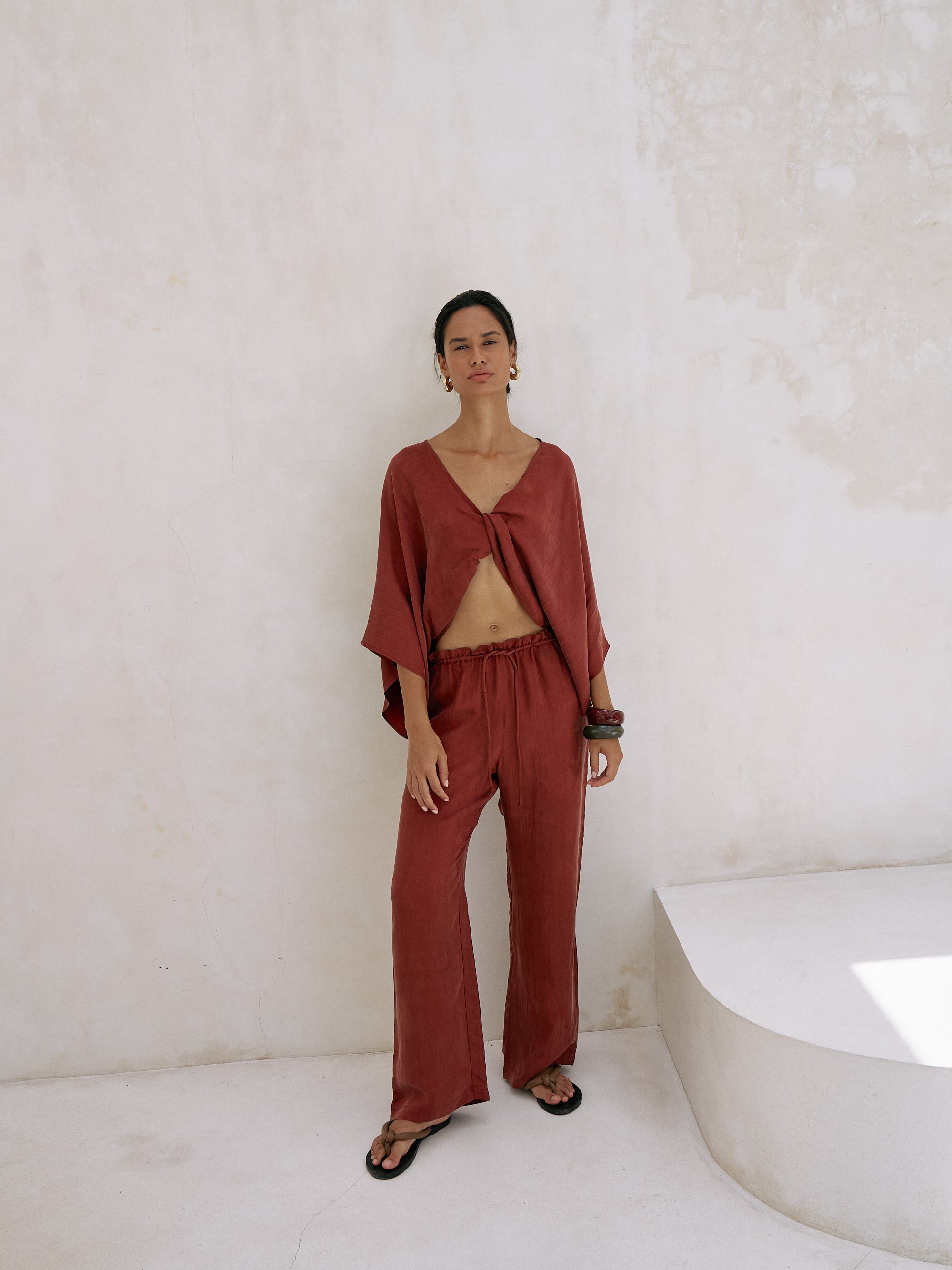 Lucid Flow Tie Pants - Burgundy