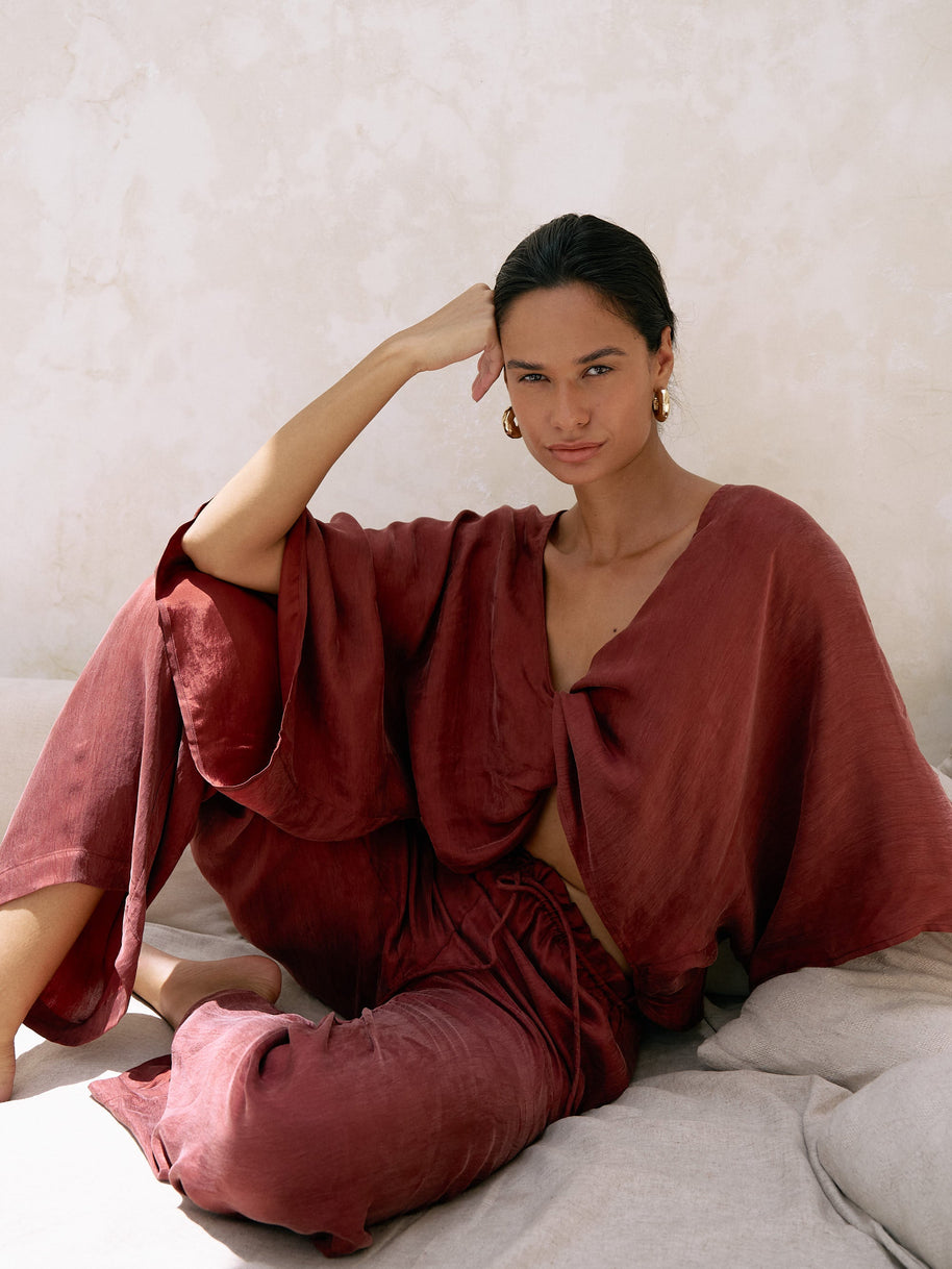 The Handloom Lucid Knot Top - Burgundy
